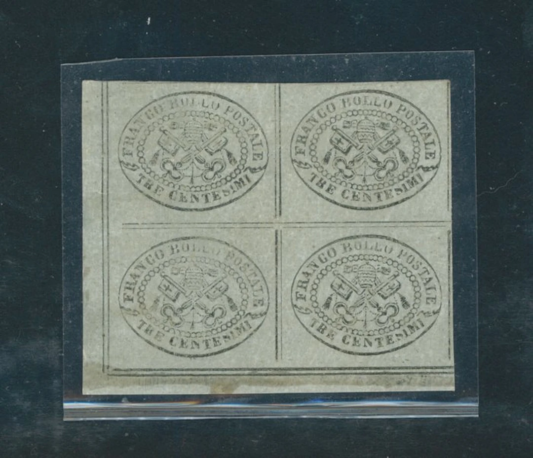 Italian Ancient States - Papal State 1867 - Block of four 3 Centesimi stamps