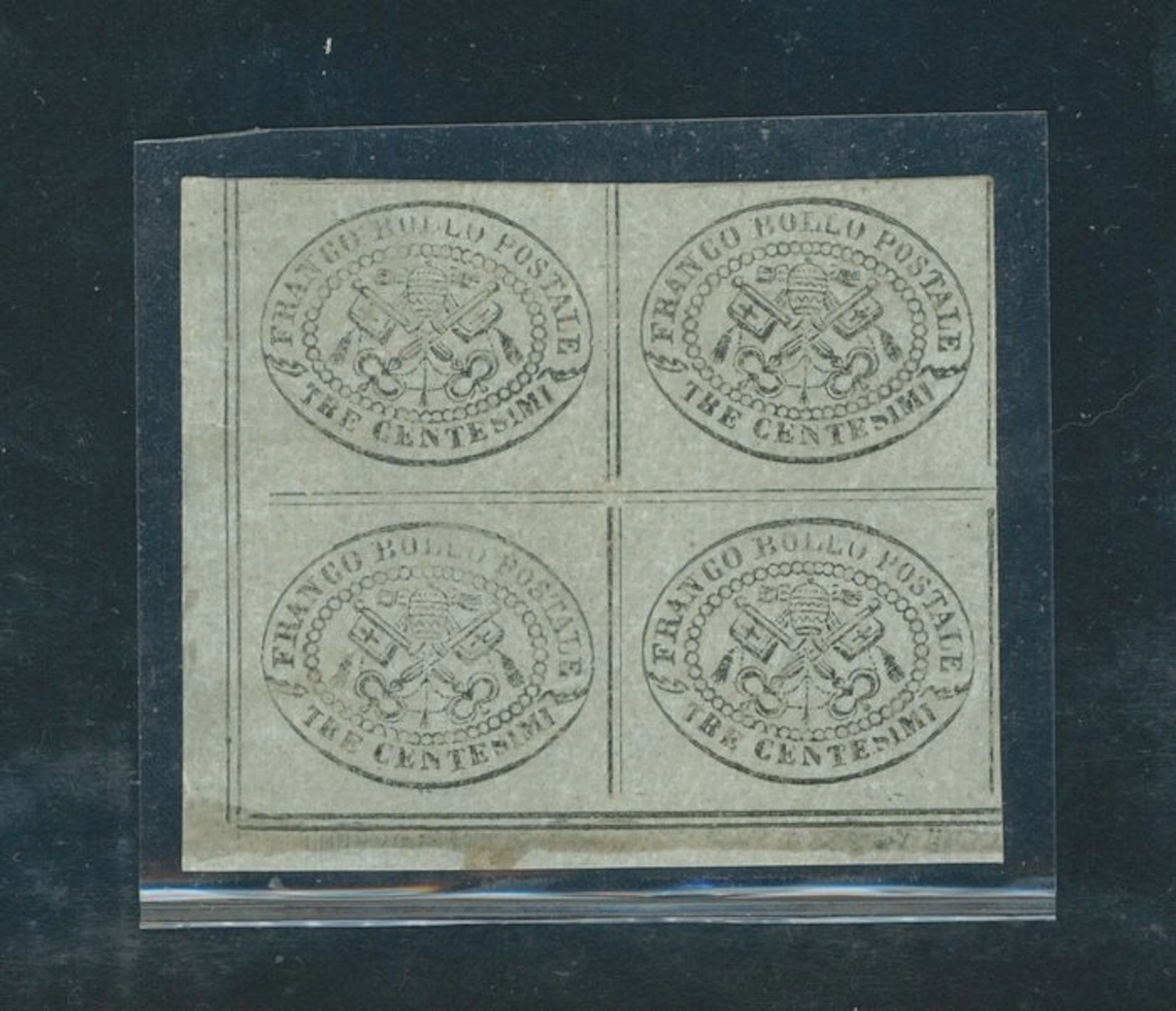 Italian Ancient States - Papal State 1867 - Block of four 3 Centesimi stamps
