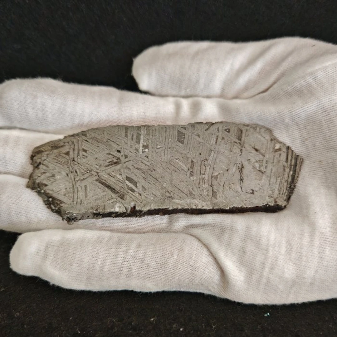 Slice of Aletai iron meteorite with fusion crust Iron...
