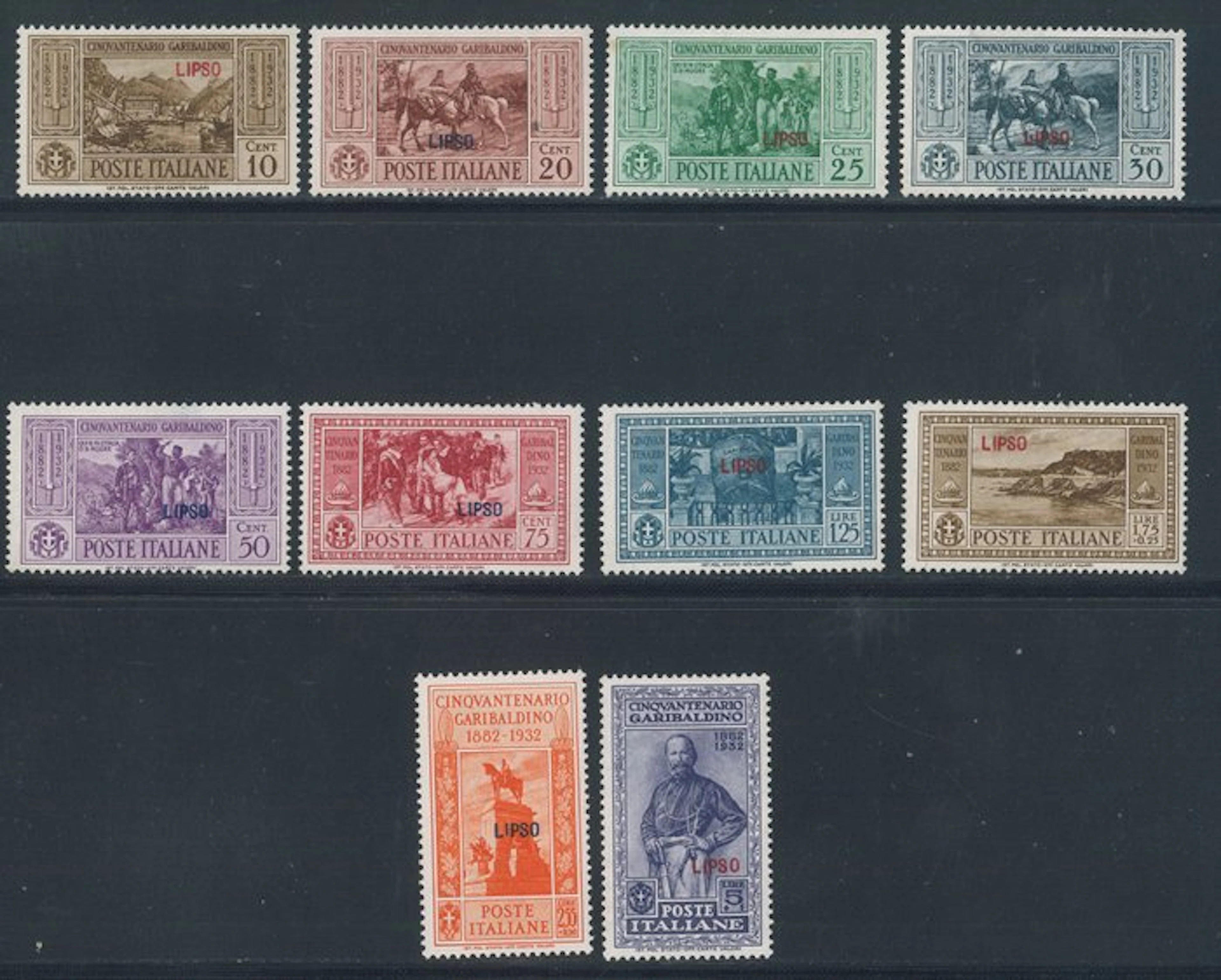 Italian Aegean Islands - Lipso - Garibaldi, complete series no. 17/26.