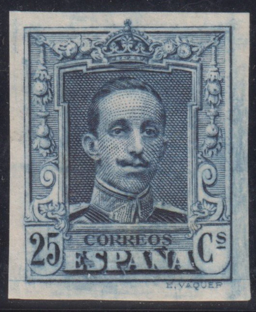 Spain 1922/1930 - Alfonso XIII. Vaquer type. 25 cents, blue. - No