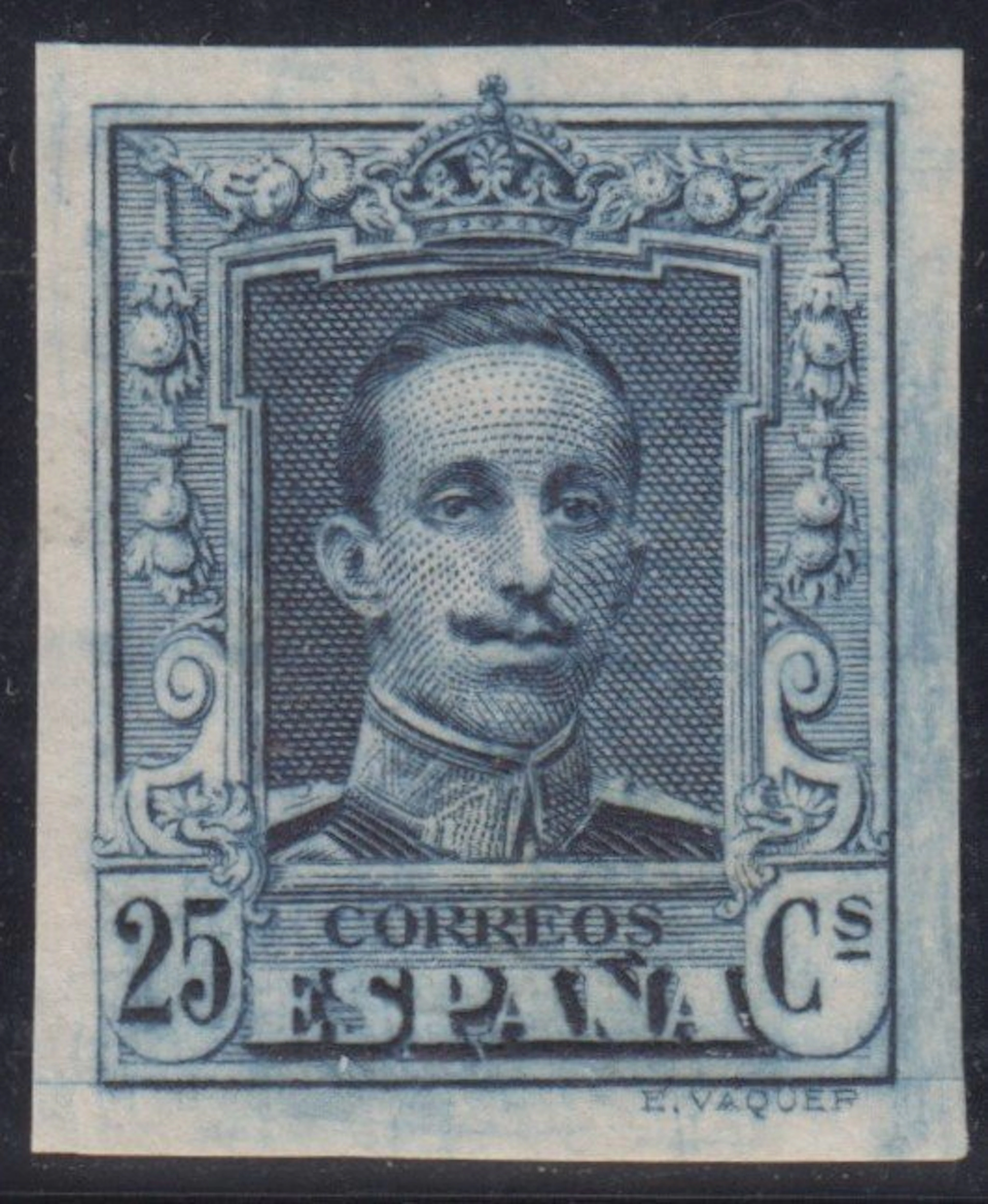 Spain 1922/1930 - Alfonso XIII. Vaquer type. 25 cents, blue. - No