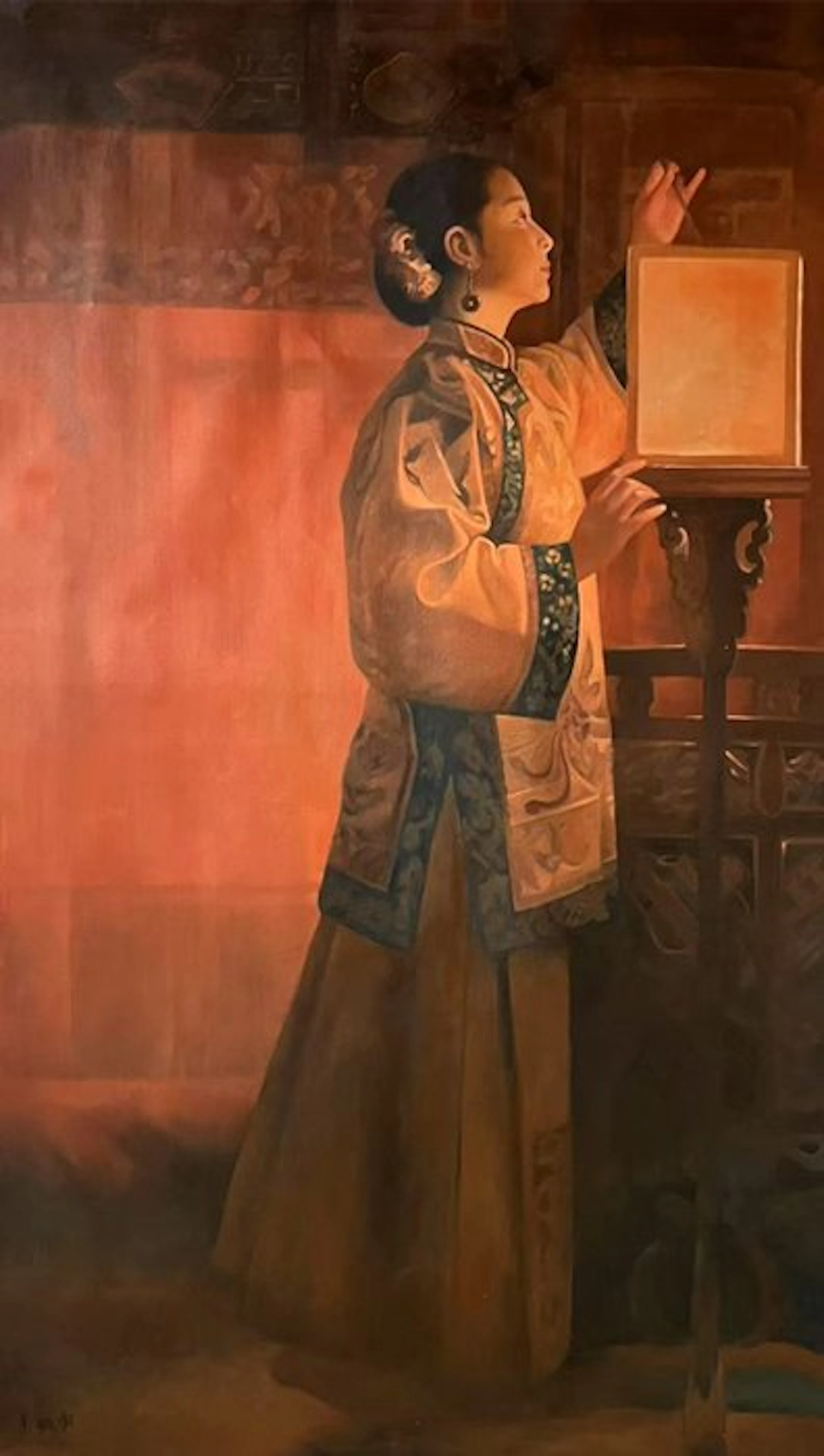 OIL PAINTING ON CANVAS 'MID-AUTUMN FESTIVAL NIGHT'《中秋月夜》 - Attributed