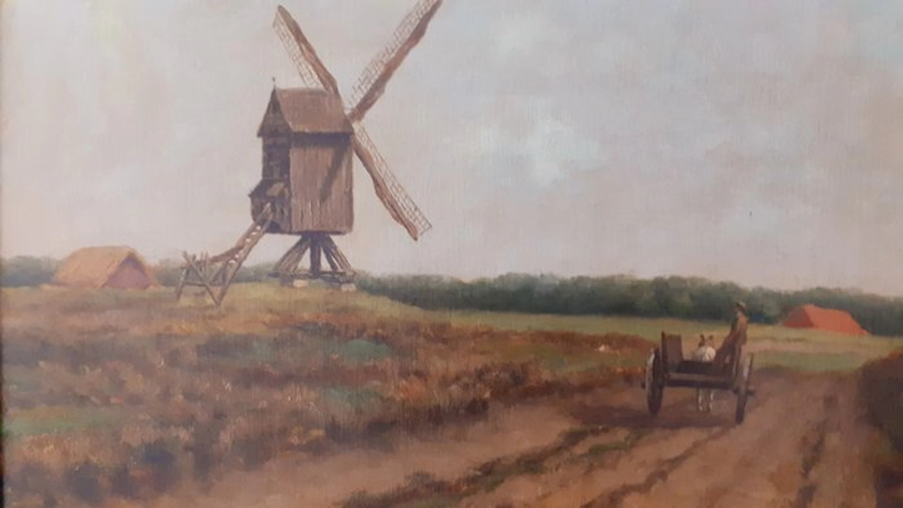 Emile Nelis (1853-?) - Molengezicht met paard en wagen