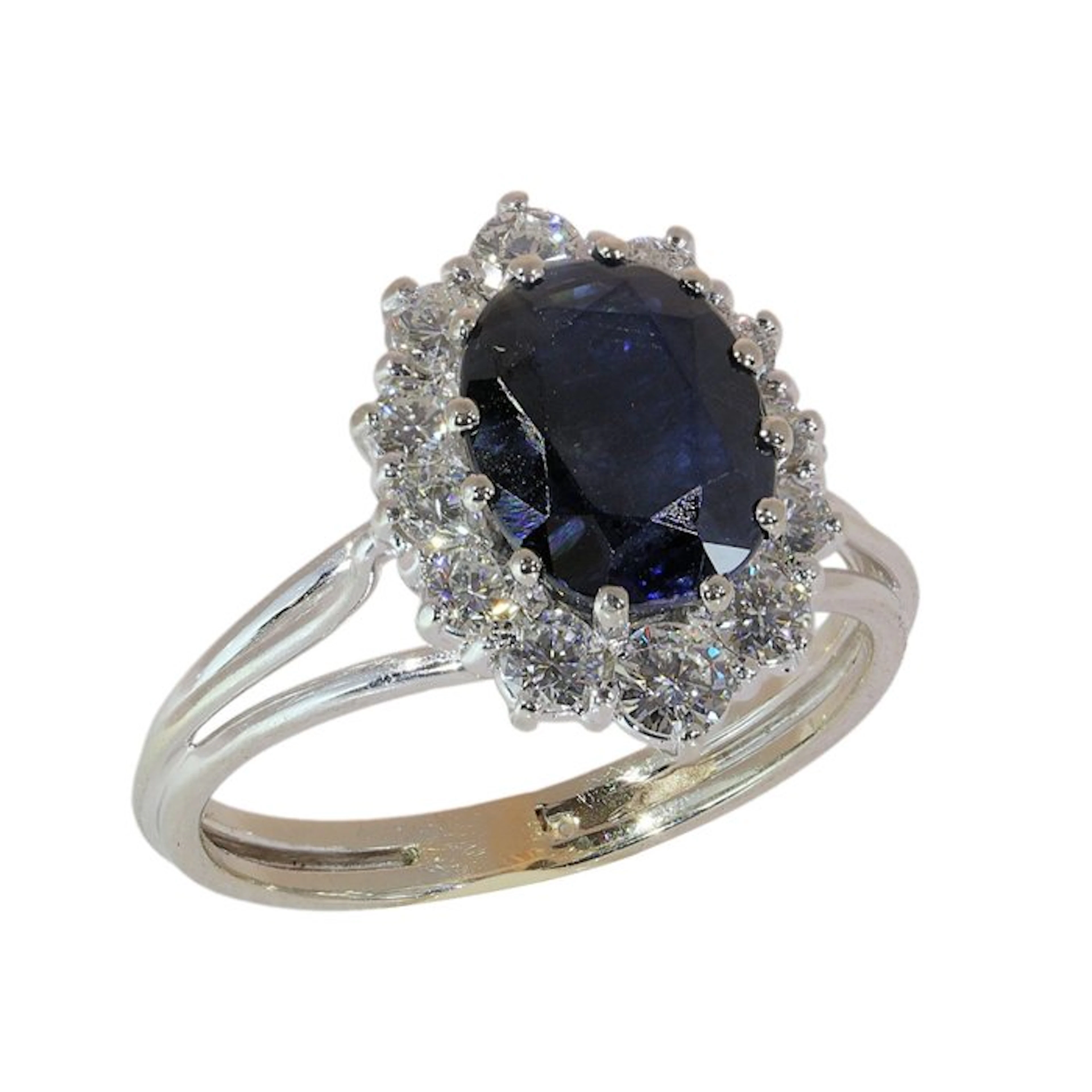 Ring - 18 kt. White gold - Diamond - Sapphire, Vintage 1980s
