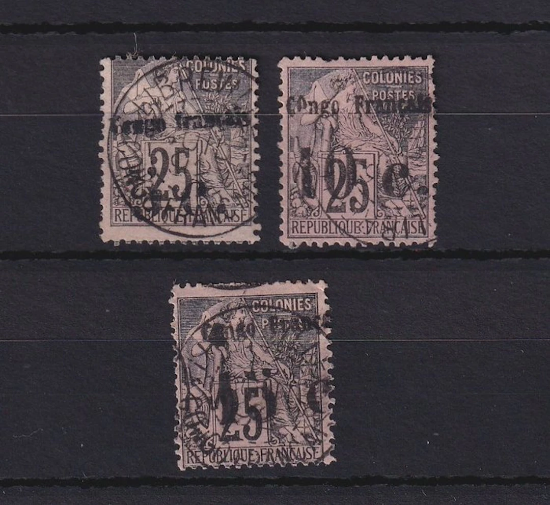 Congo 1891/1892 - collection de timbres - Yvert n°4,5 et 7