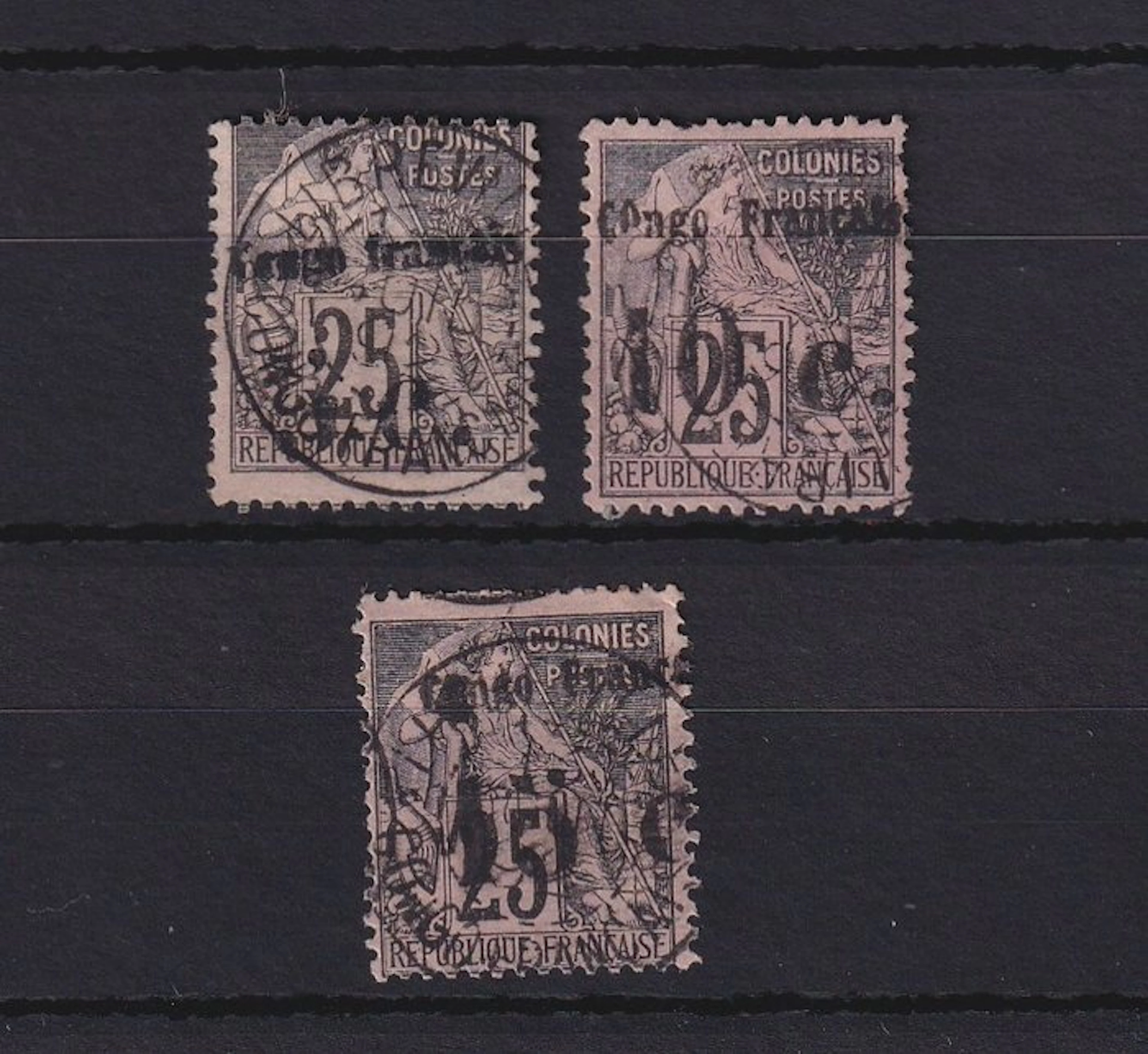 Congo 1891/1892 - collection de timbres - Yvert n°4,5 et 7