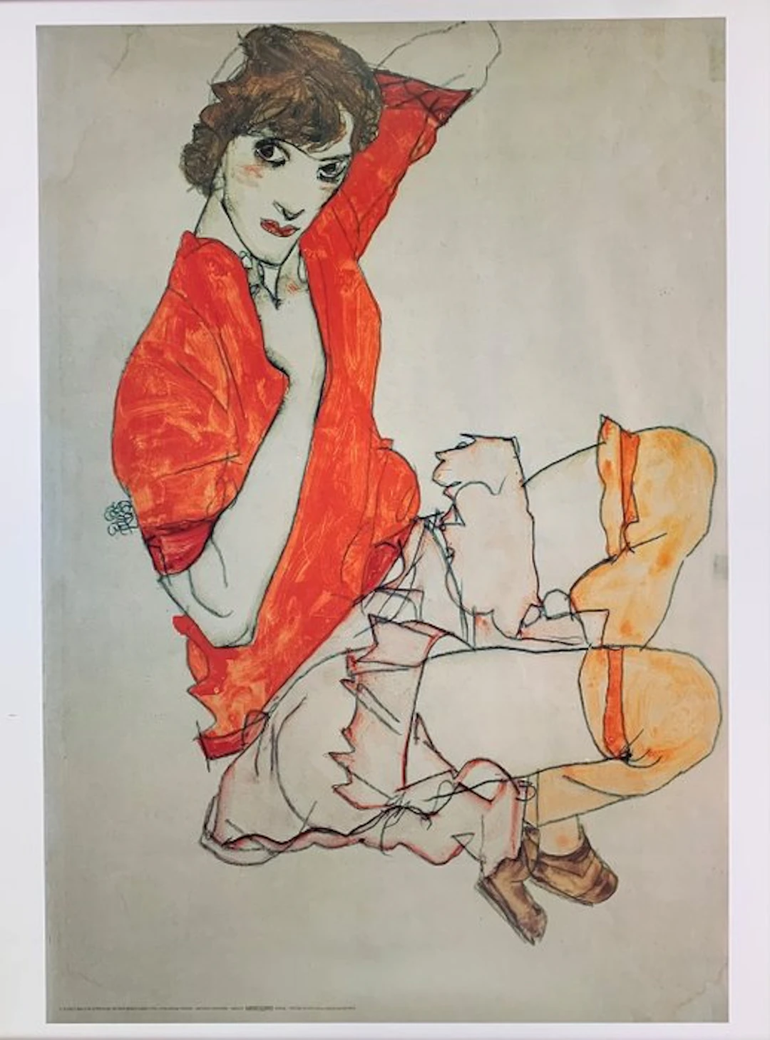 Egon Schiele (after) - Wally in a red blouse with raised knees
