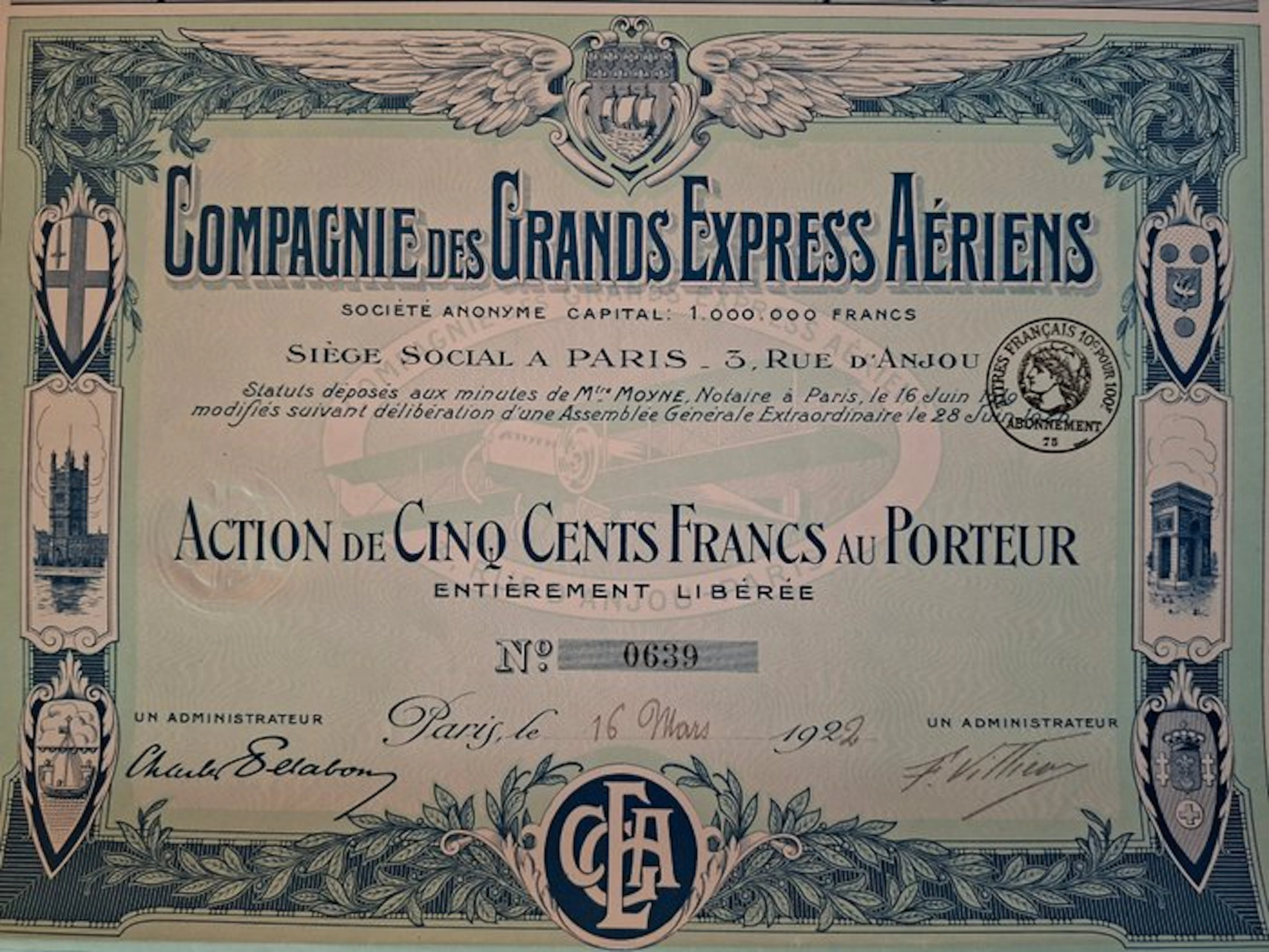 Document - Franse luchtvaartpionier: Compagnie des Grands Express Aériens