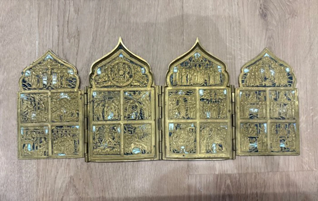 Travel icon - Feast day icon - Bronze, Enamel