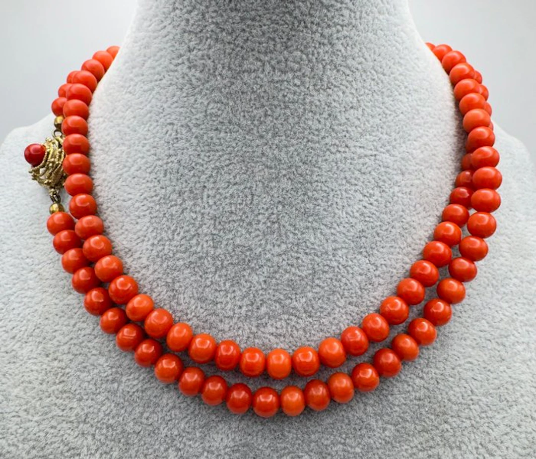 Chain - 14 kt. Yellow gold Coral - Mediterranean coral chain