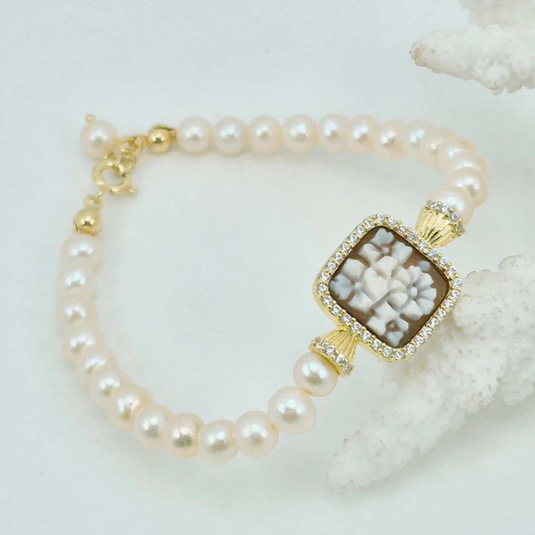 Silver, Gold-plated - Bracelet - Hand-engraved cameo