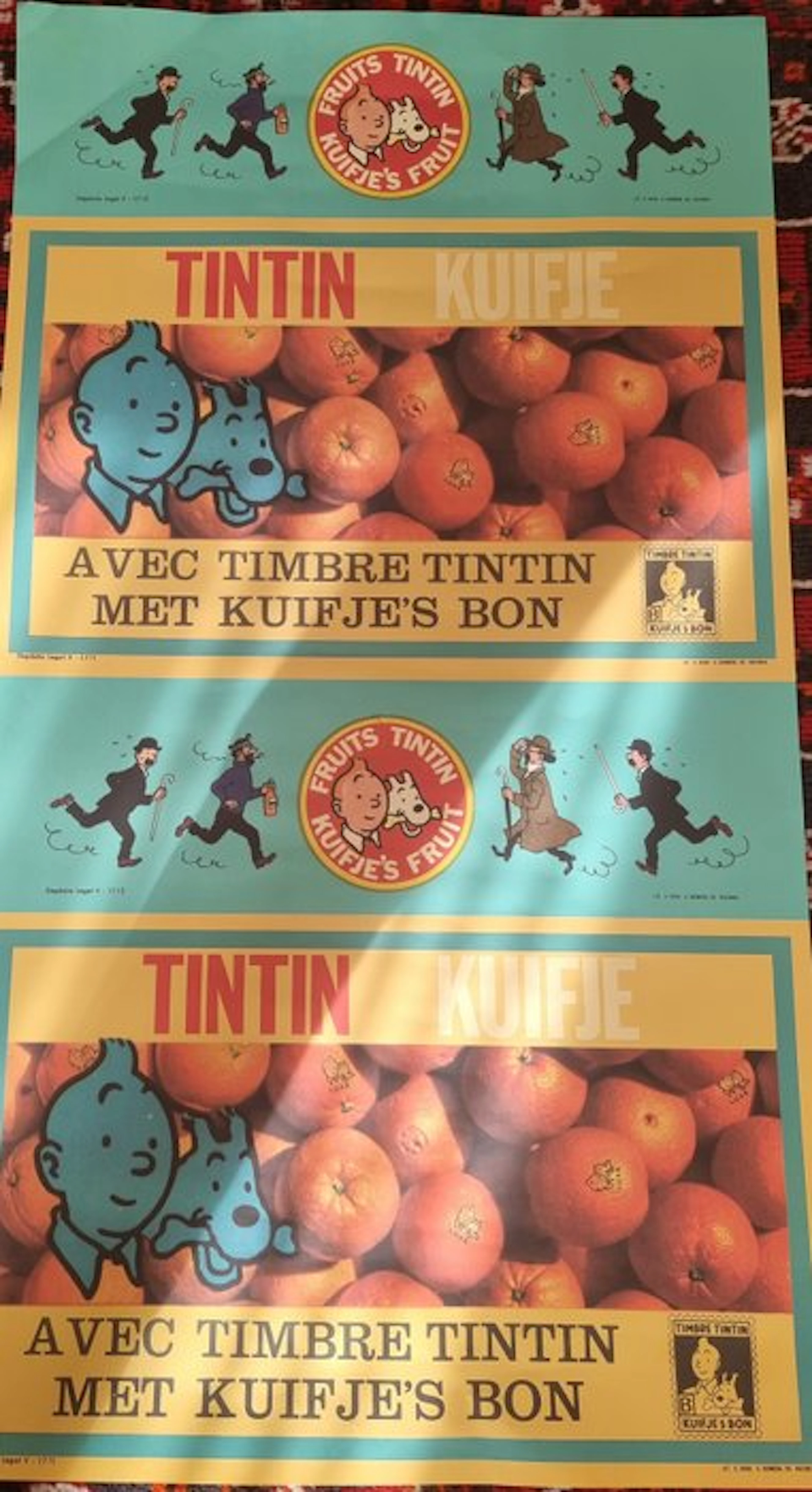 Hergé - Naranjas y Frutas Tintin ,póster original año 1970,Hergé,difícil