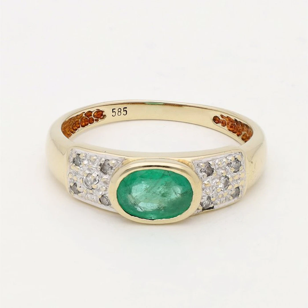 Ring - 14 kt. Yellow gold Emerald - Diamond