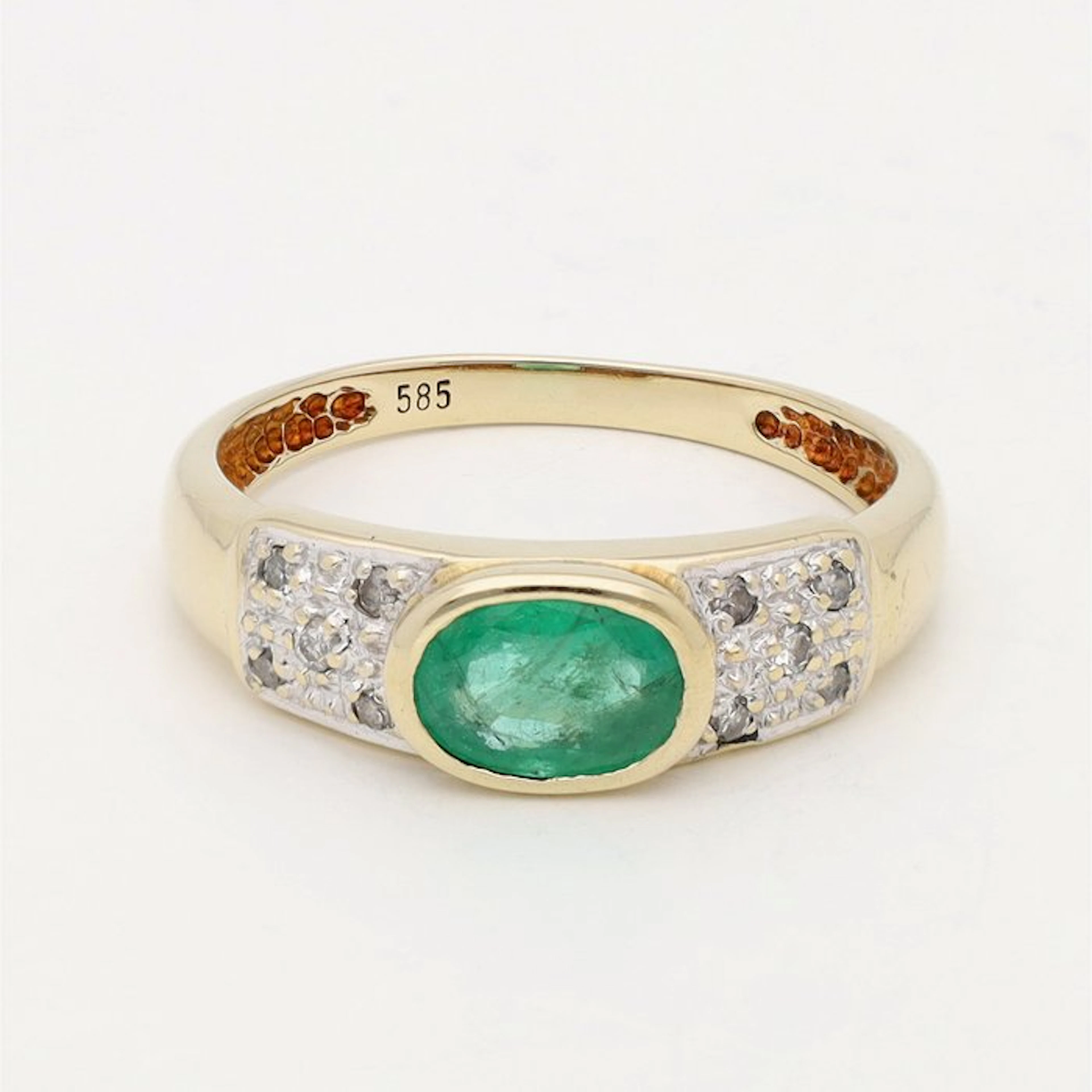 Ring - 14 kt. Yellow gold Emerald - Diamond