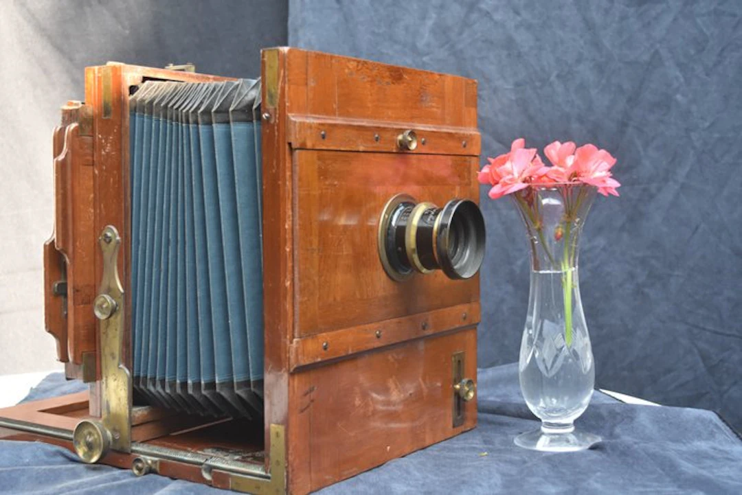 onbekend Vroege houten Balgcamera groot formaat platen...