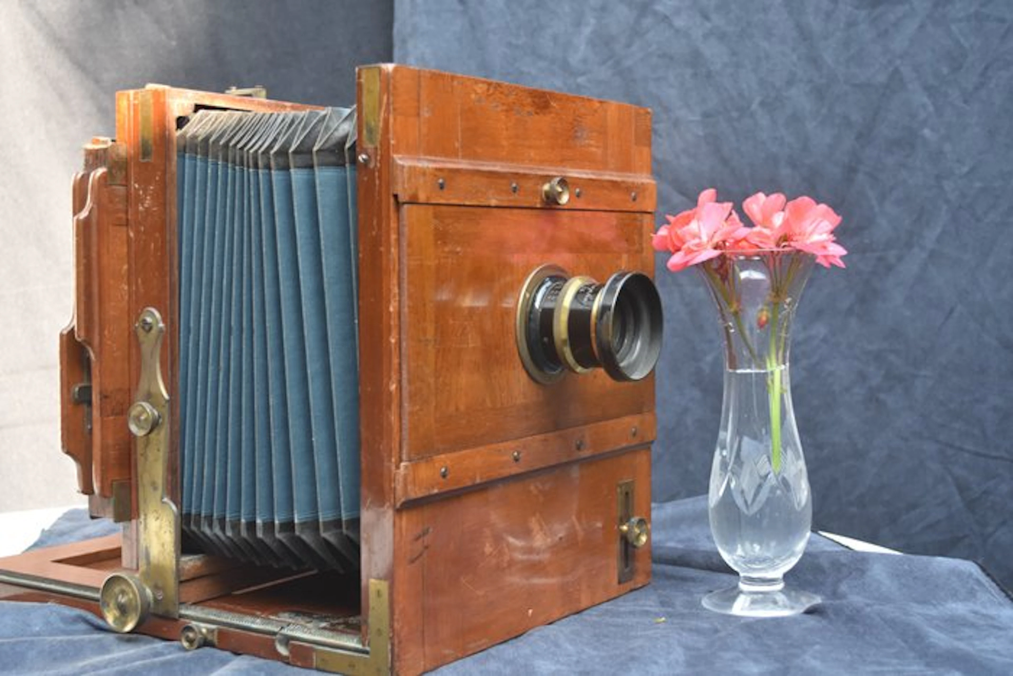 onbekend Vroege houten Balgcamera groot formaat platen...