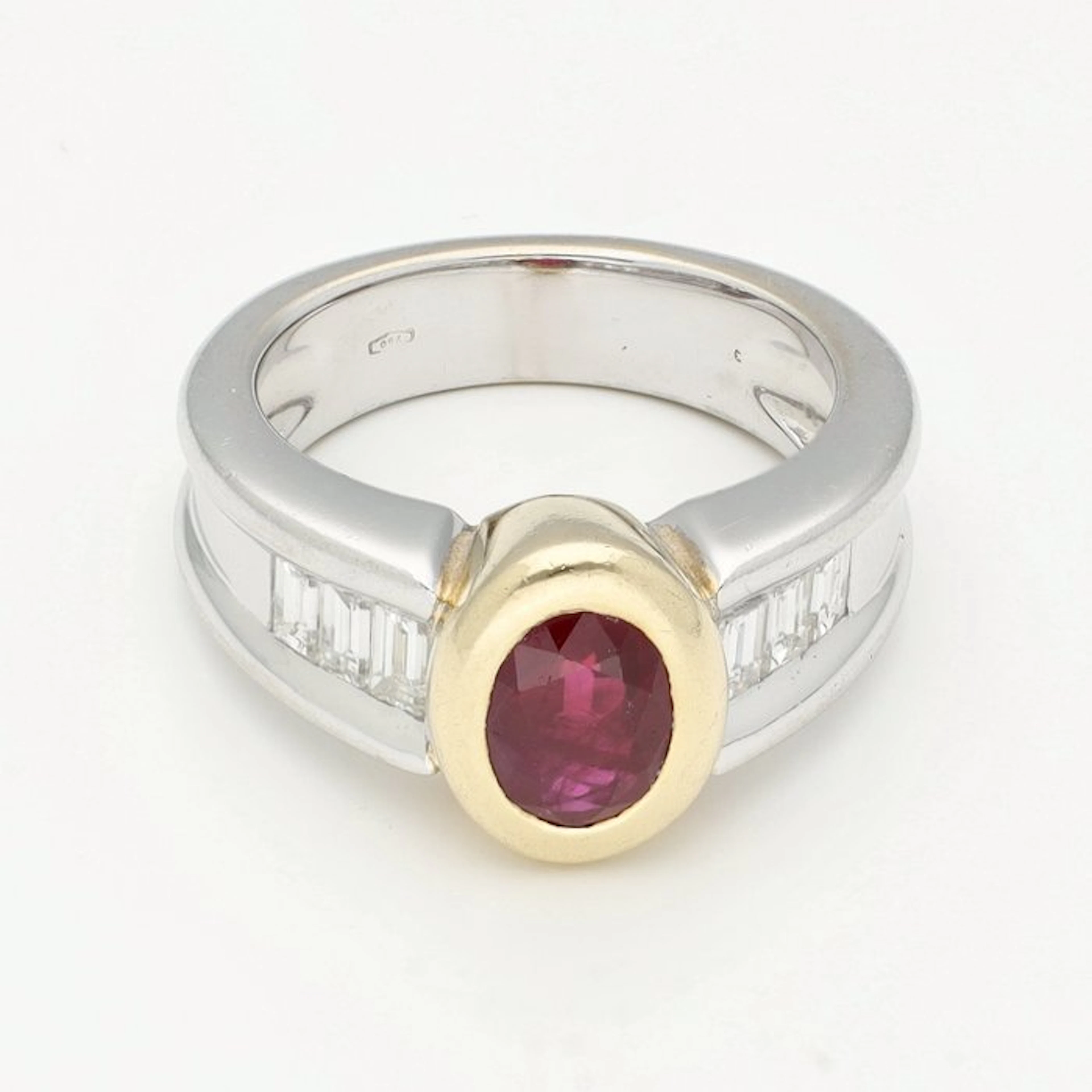 Ring - 18 kt. White gold, Yellow gold - Diamond - Ruby