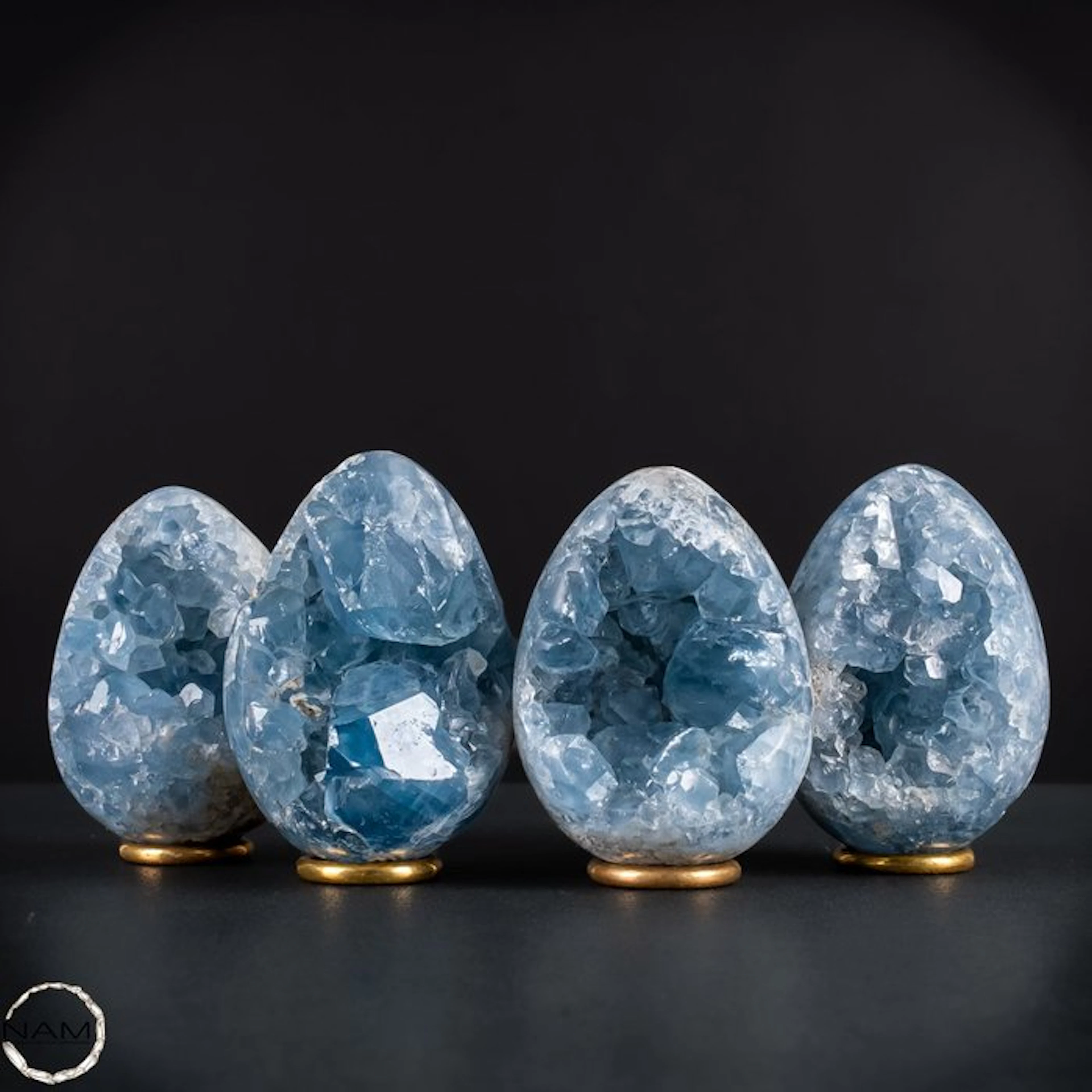 Celestite Egg Set – Heavenly Blue & natural crystal structure- 1472.12 g - (4)