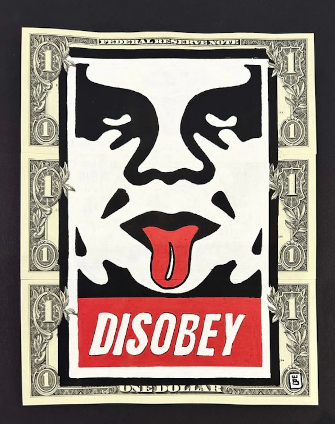 eR.B. - Street Art " Disobey " sur dollars ... Tribute to Obey