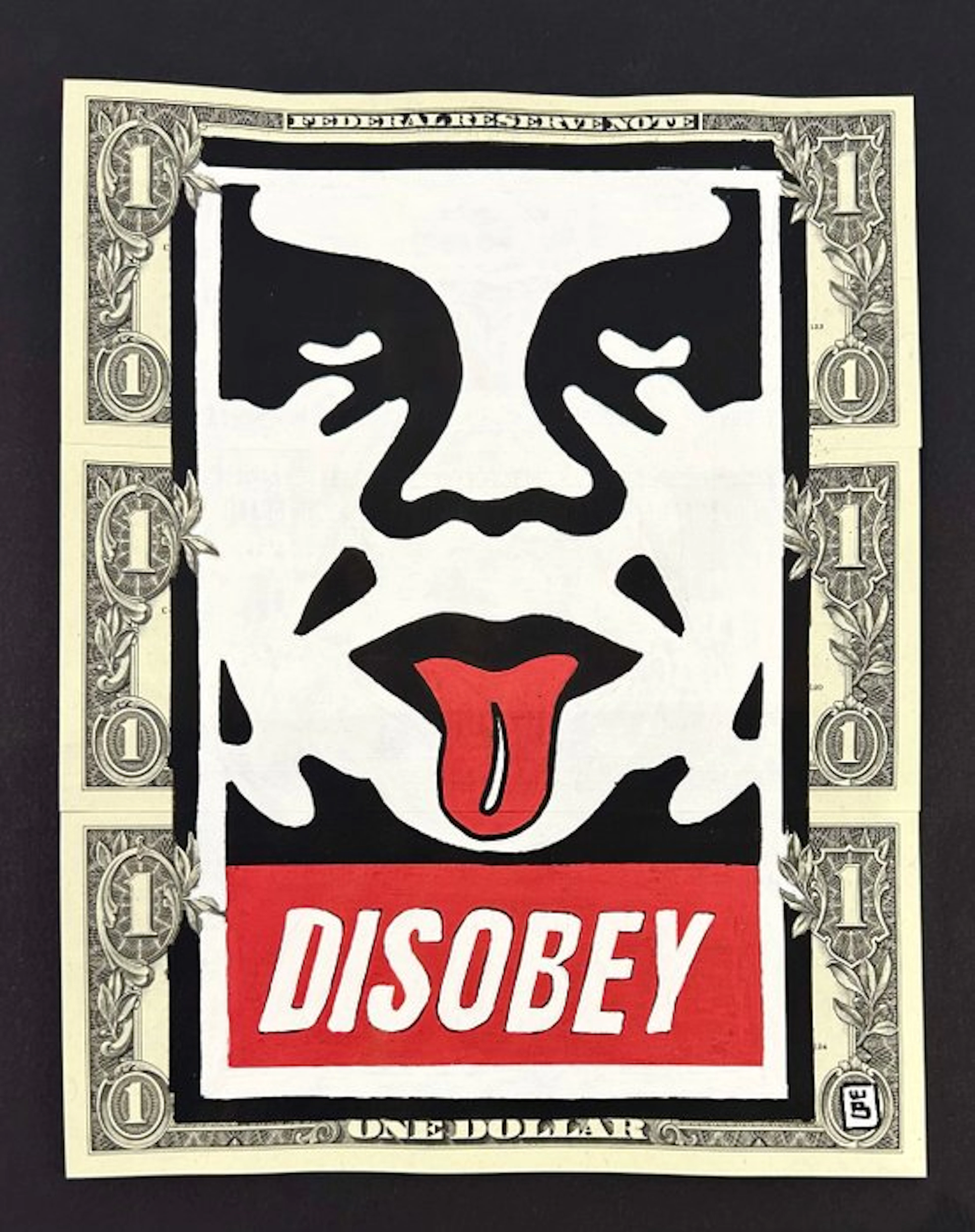 eR.B. - Street Art " Disobey " sur dollars ... Tribute to Obey