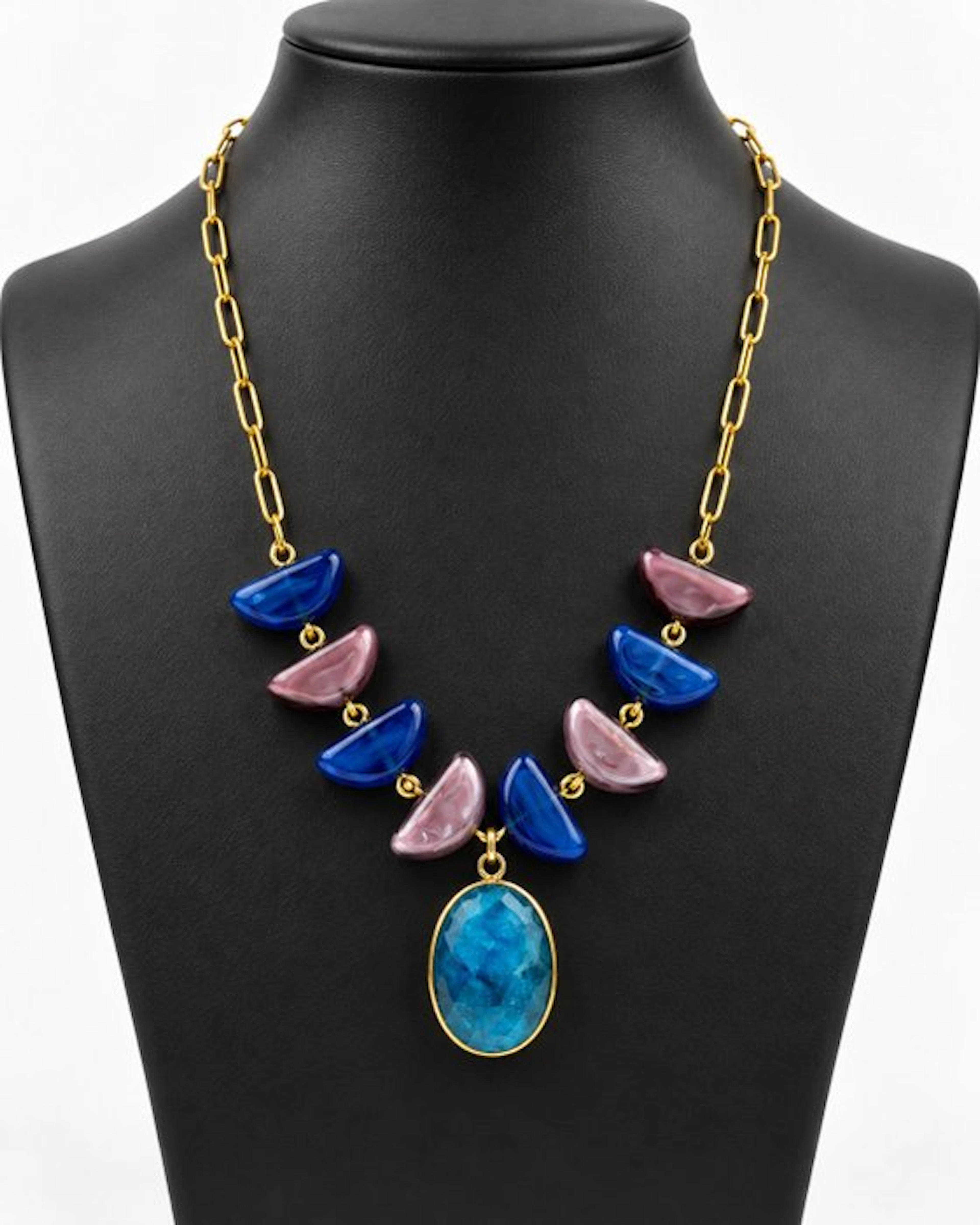 Steel, Murano glass - Necklace - Murano glass, hard stone