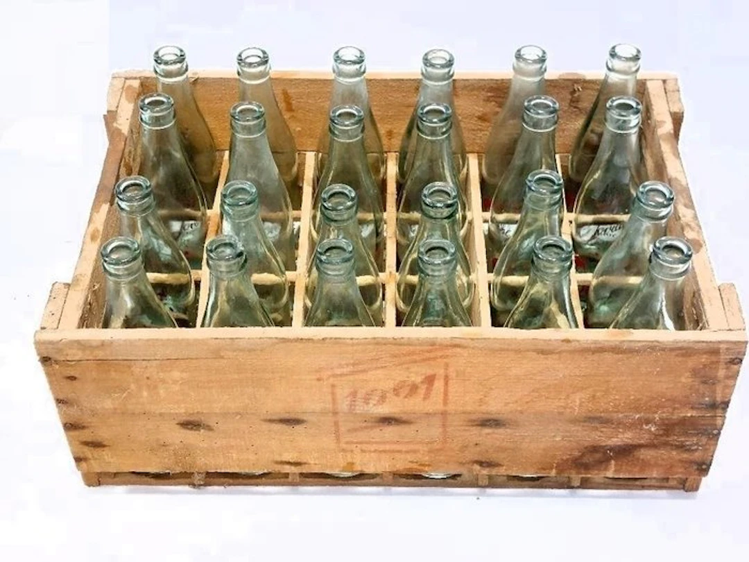 Bottle (24) - vintage glass, wooden box