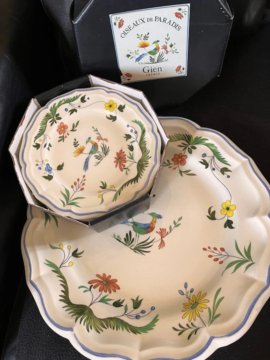 Gien - Dessert service (7) - Earthenware - 6 vintage Gien birds of