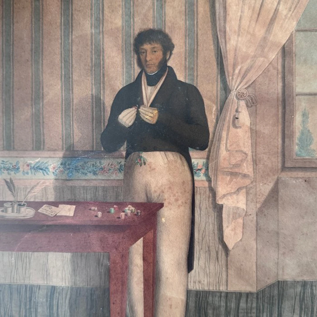 German school (XIX) - Elegantes Herrenportrait im Biedermeier-Interieur