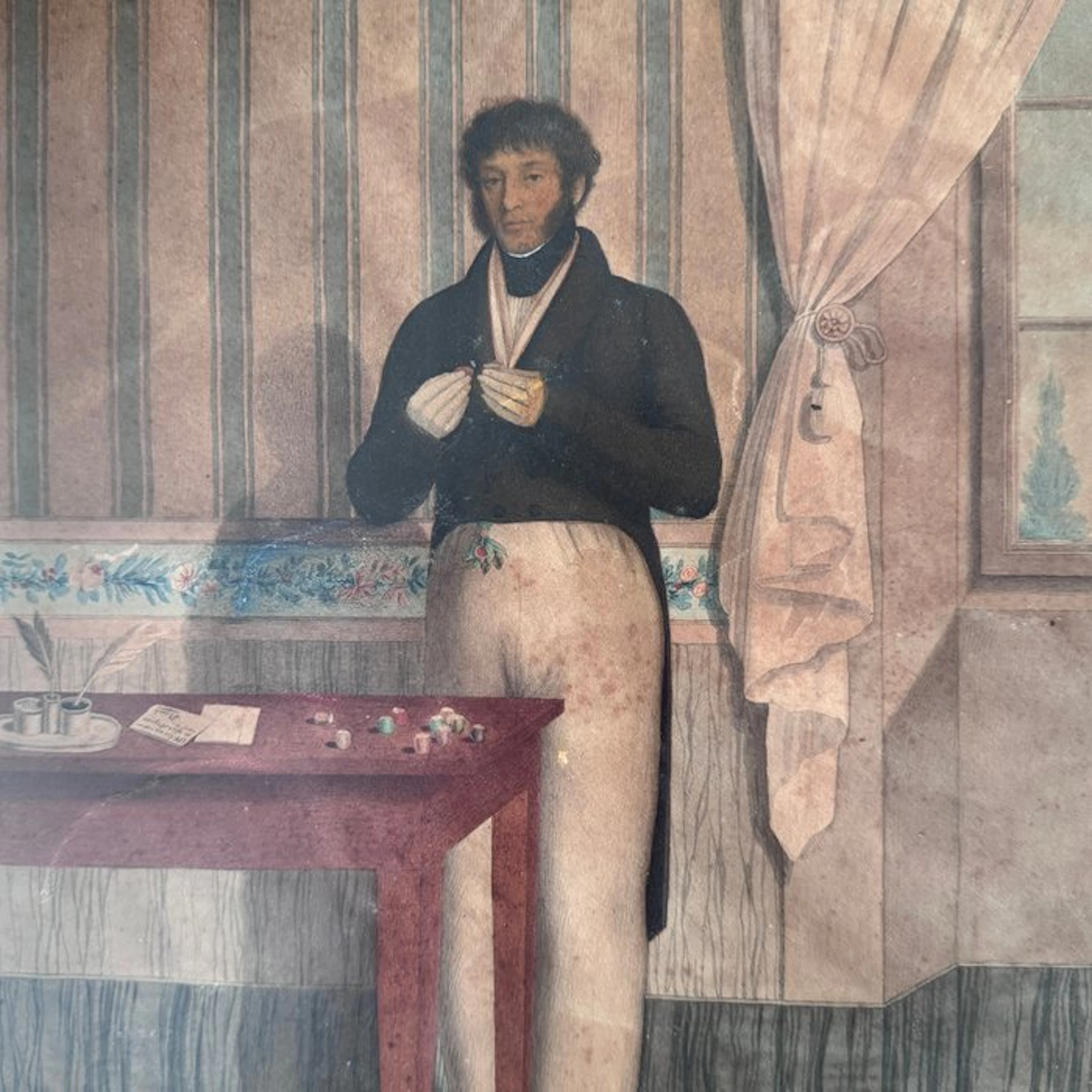 German school (XIX) - Elegantes Herrenportrait im Biedermeier-Interieur