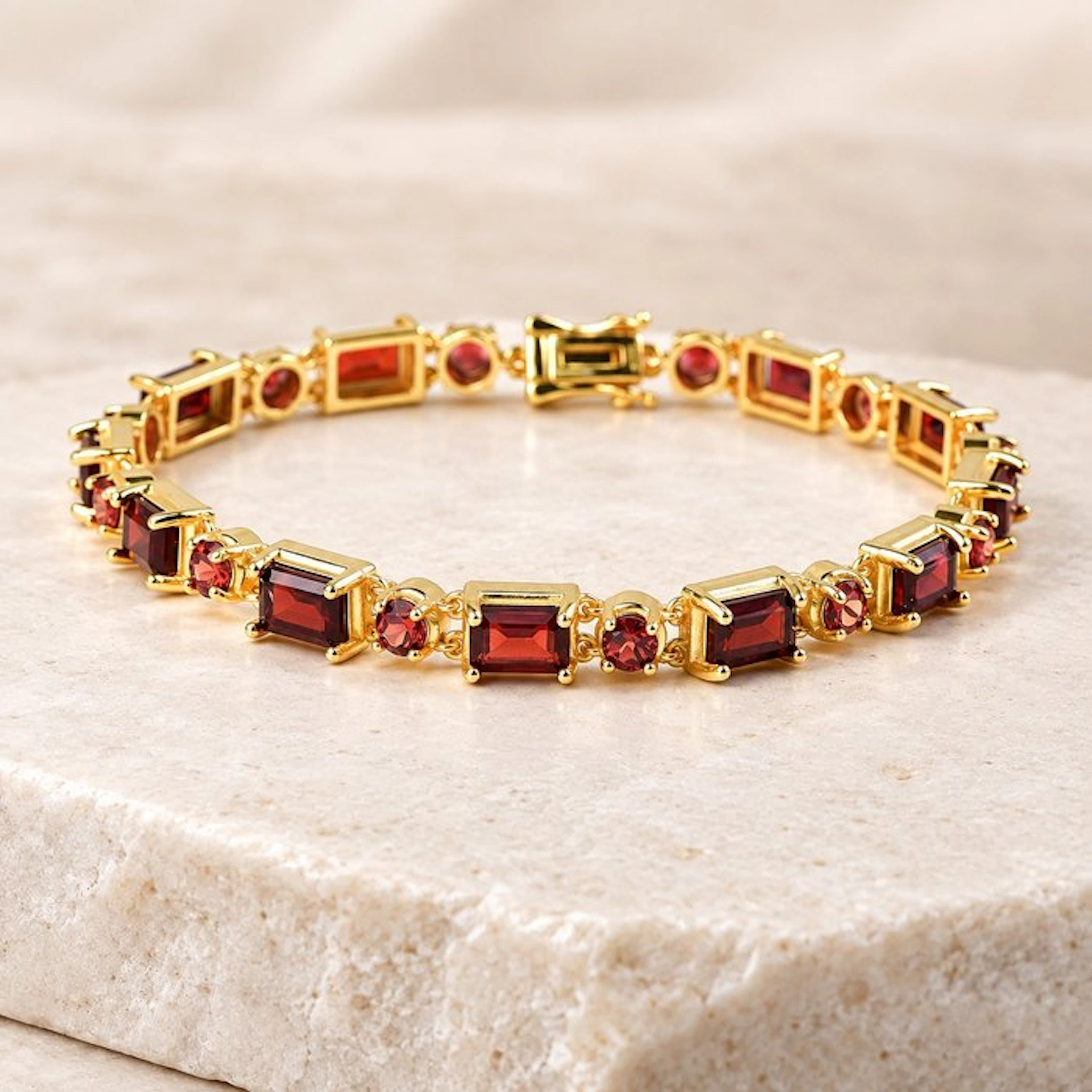 No reserve price - Bracelet Silver - Garnet - Certified
