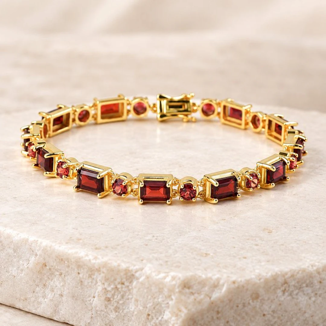 No reserve price - Bracelet Silver - Garnet - Certified