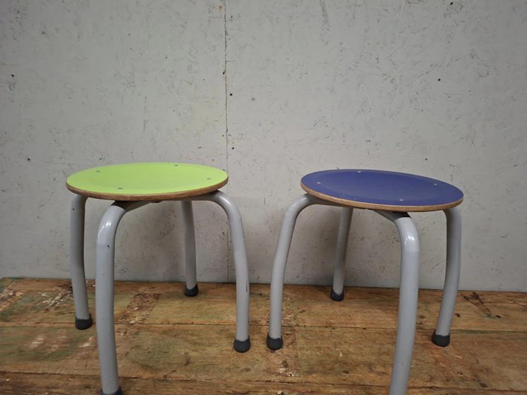 Stool (2) - Metal, Wood - School stools in various colors