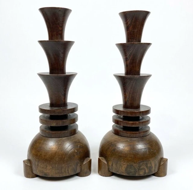 Candlestick (2) - Wood - Amsterdam School