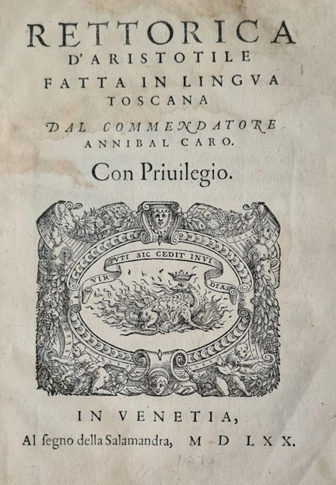 Aristoteles - Rettorica d'Aristotile fatta in lingua Toscana - 1570