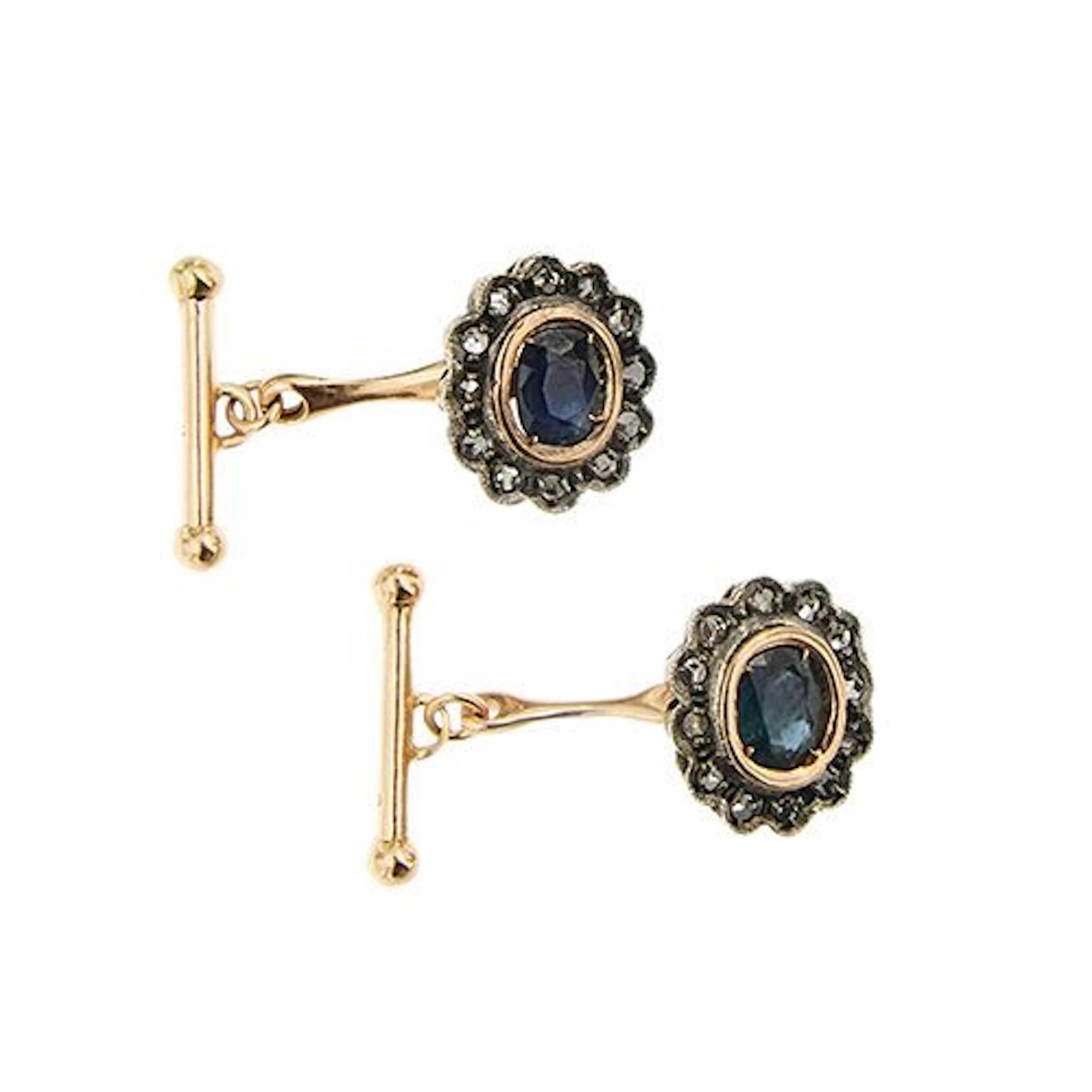 Cufflinks - 14 kt. Rose gold Diamond (Natural) - Sapphire