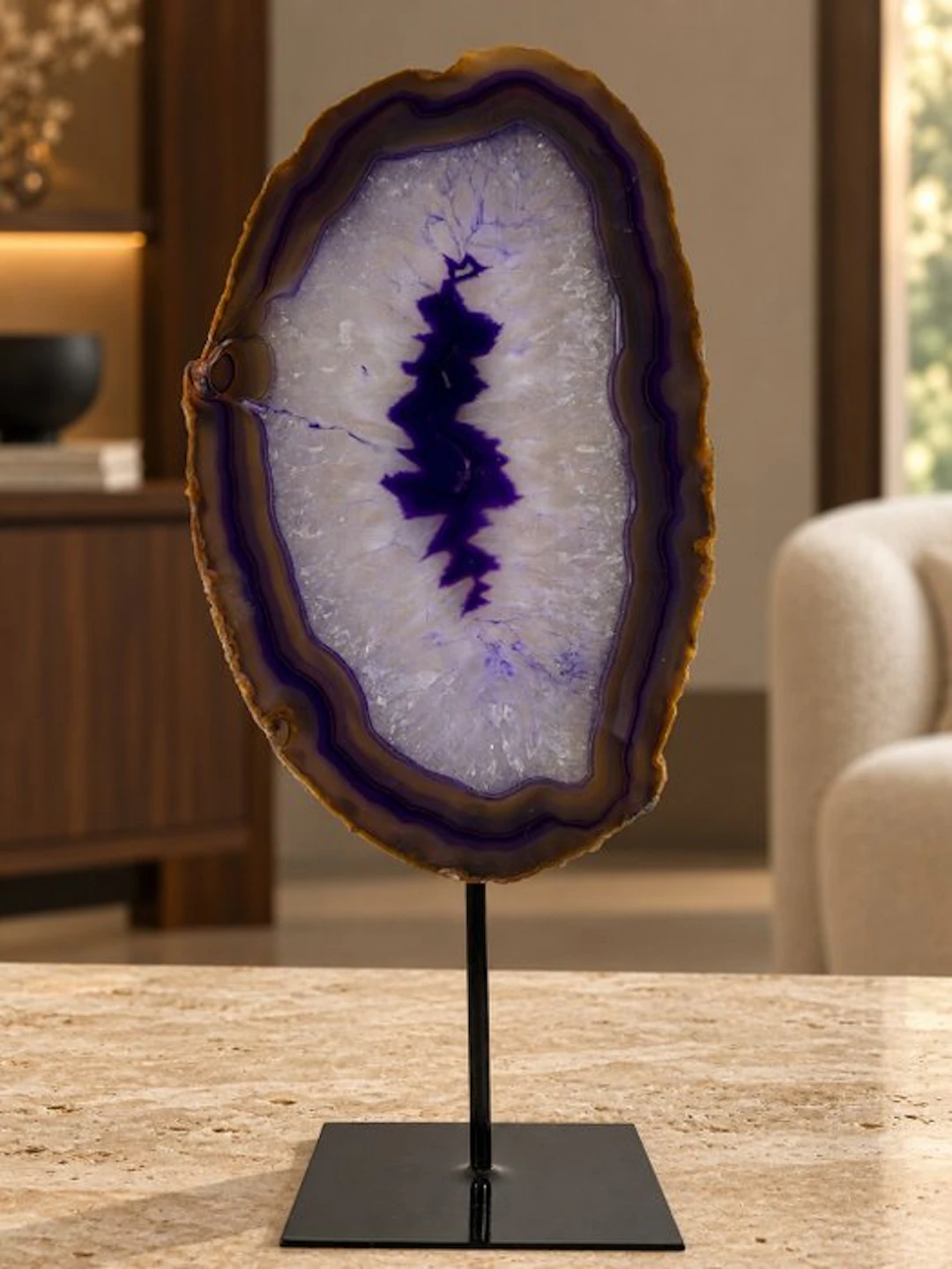 Large Rare purple Agate - rock crystal geode on stand...