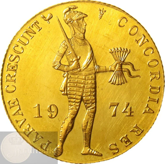 Netherlands. Juliana. Gouden Enkele Dukaat 1974 medailleslag ZELDZAAM
