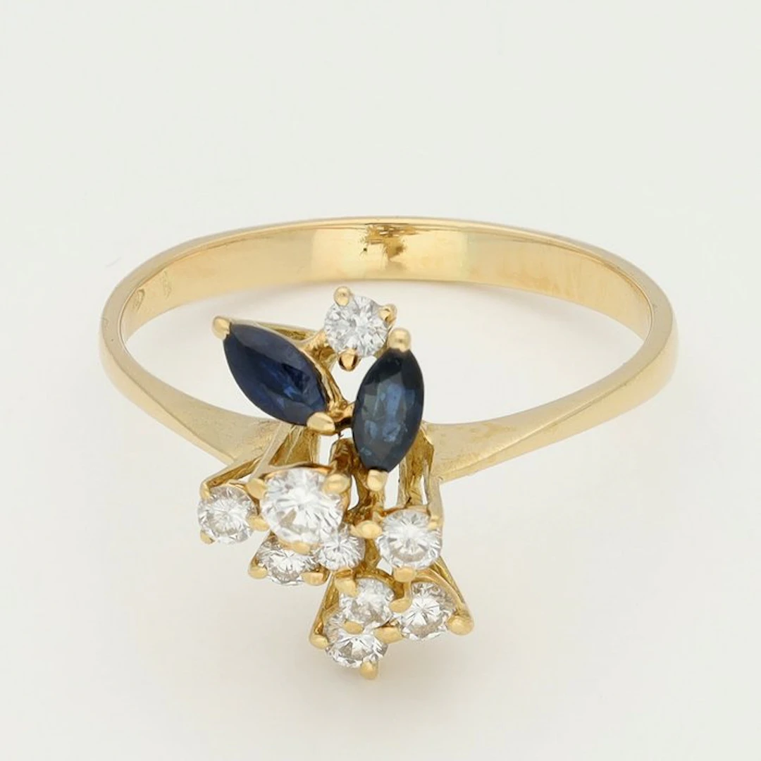 Ring - 18 kt. Yellow gold - Diamond - Sapphire