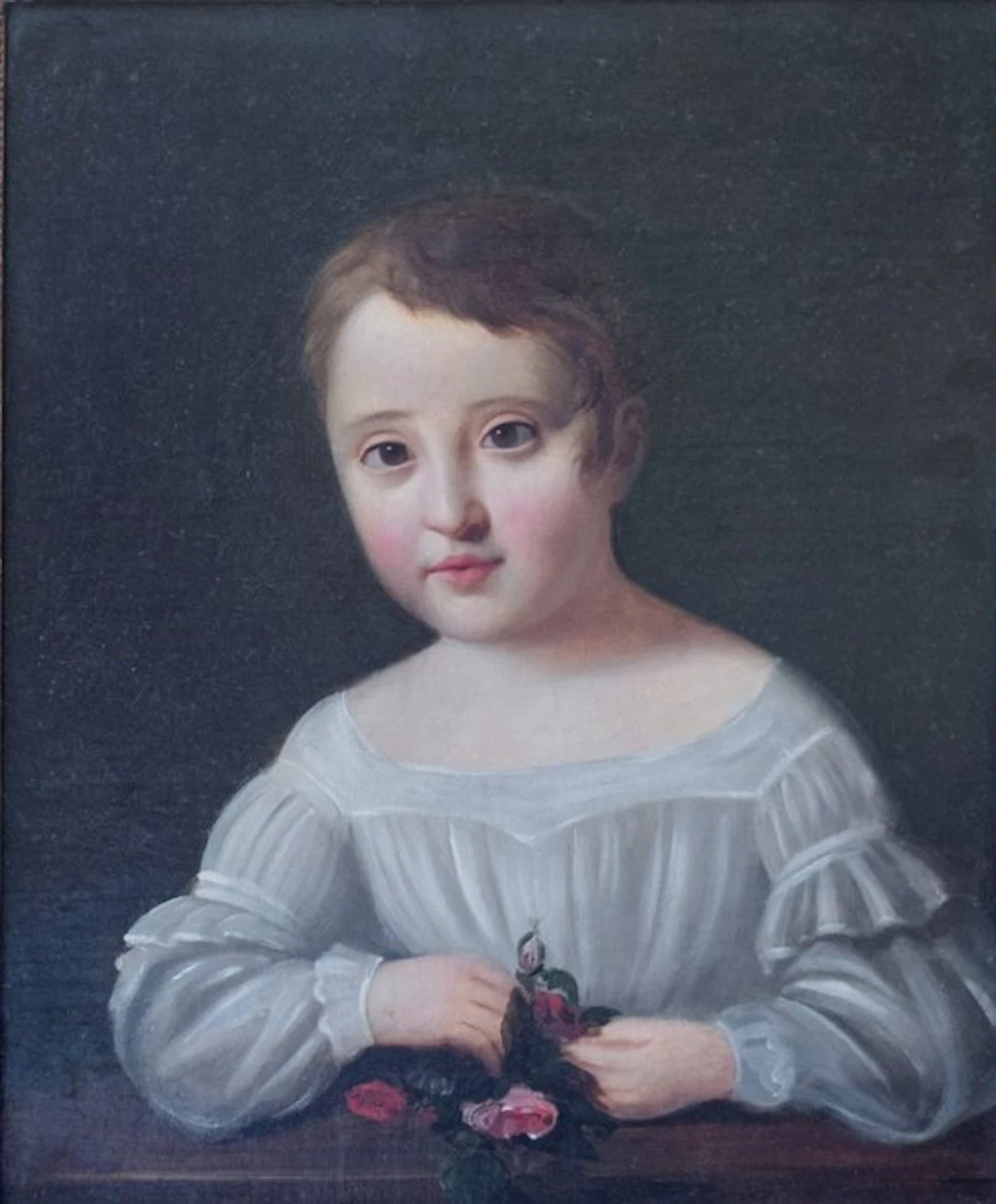 Italian school (XIX) - Ritratto di giovane fanciulla con rose