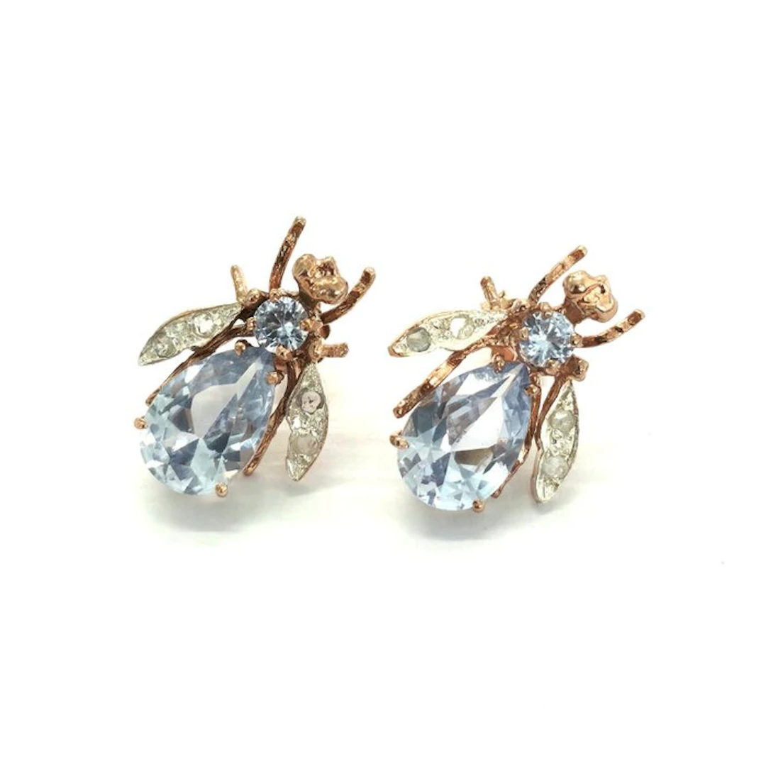 No reserve price - Earrings - 9 kt. Silver, Rose gold Spinel - Diamond
