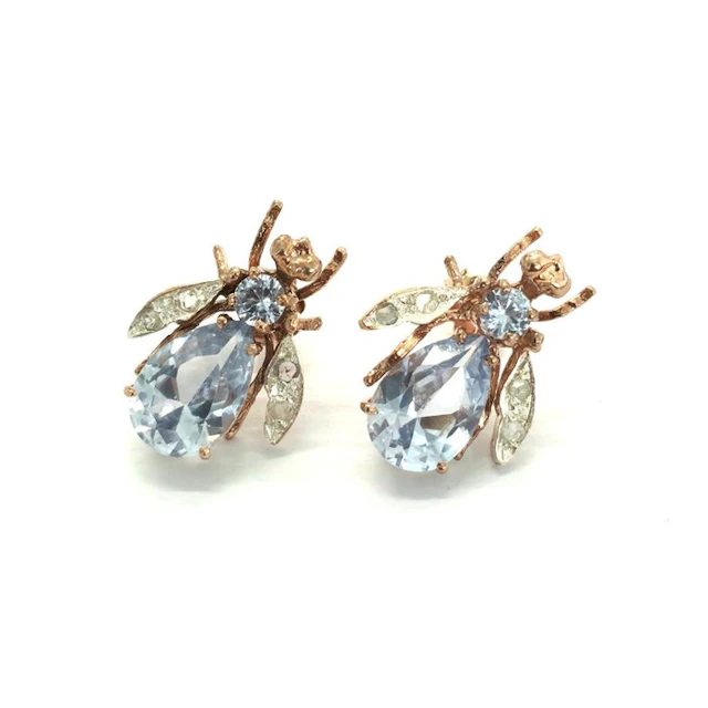 No reserve price - Earrings - 9 kt. Silver, Rose gold Spinel - Diamond