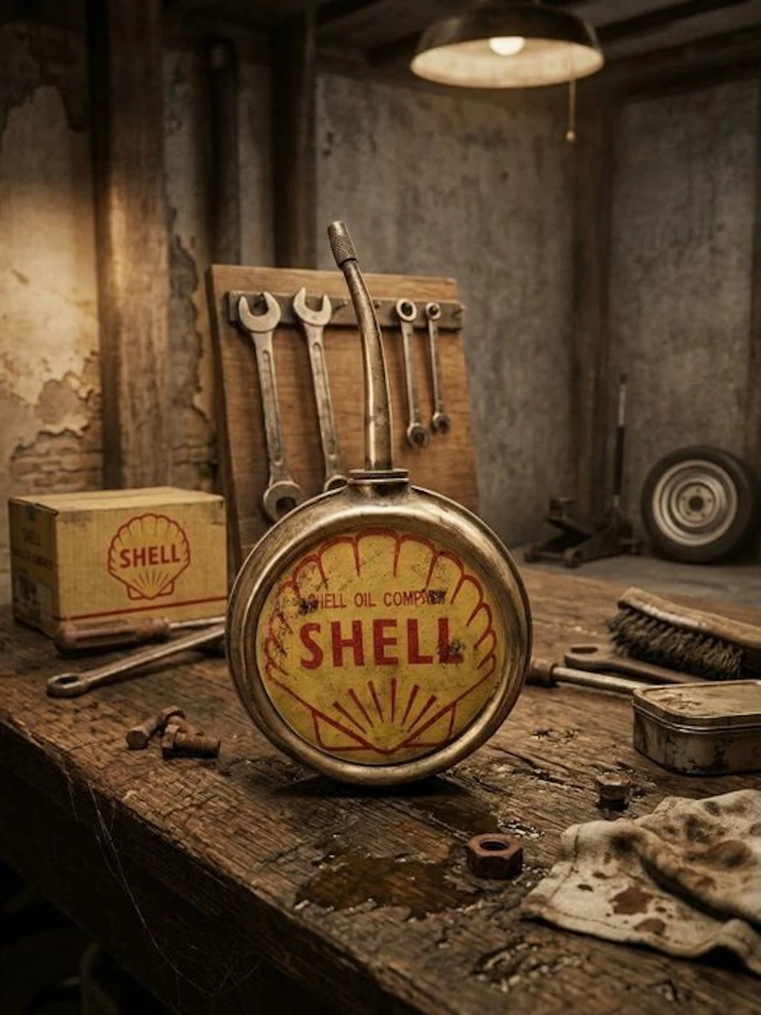 Petrol pump (1) - Shell - Ancienne burette d'huile shell - 1950-1960
