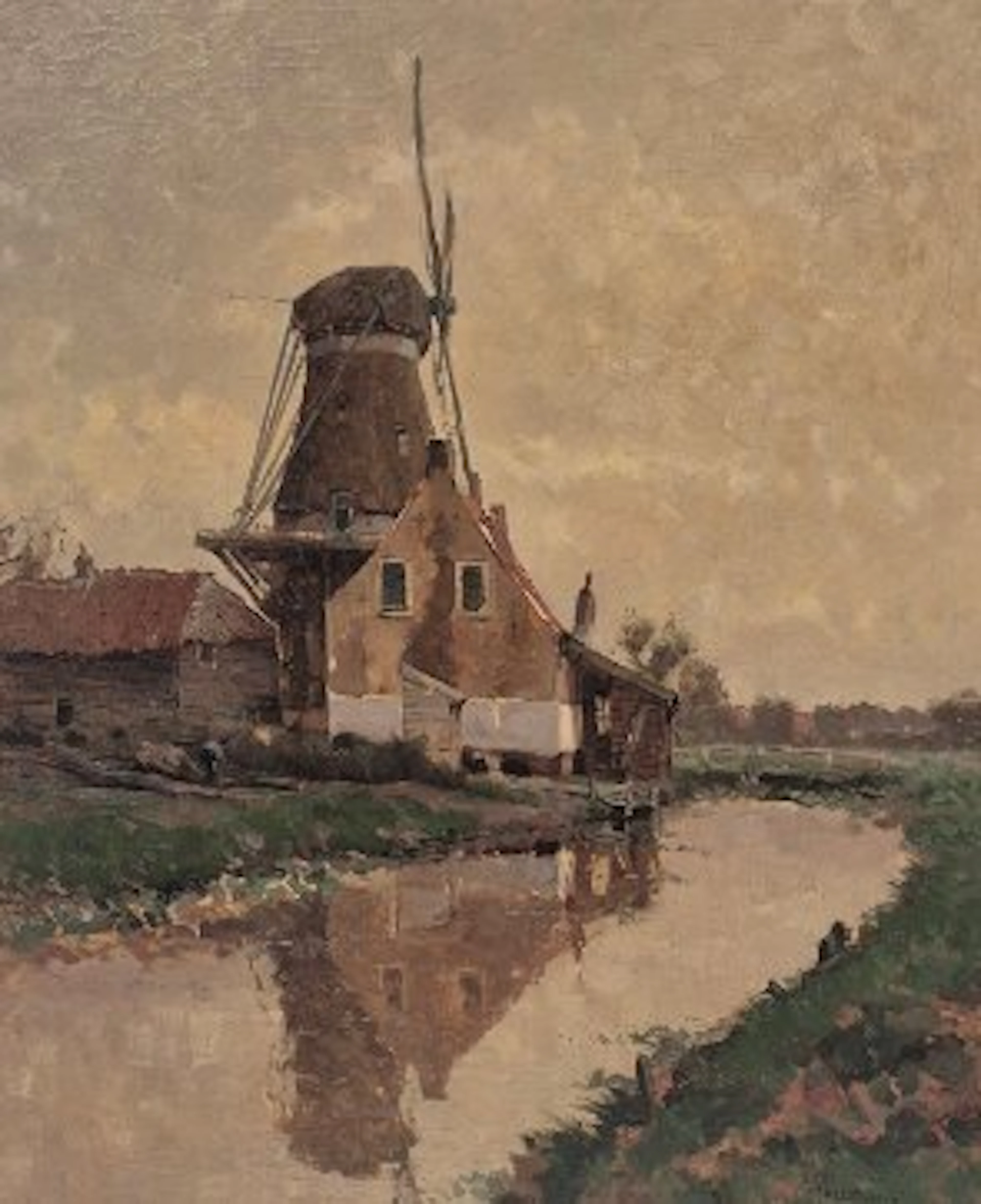 G.J Delfgaauw (1882-1947) - Molen langs de vaart.