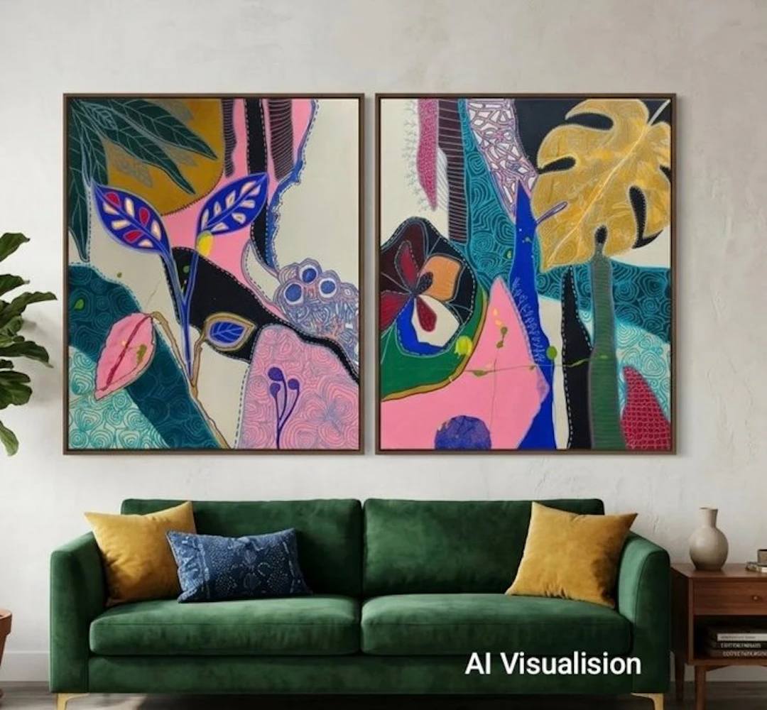Hajer Aloui - Jardin Graphique (N°3) - Diptyque Botanique (100*61cm)