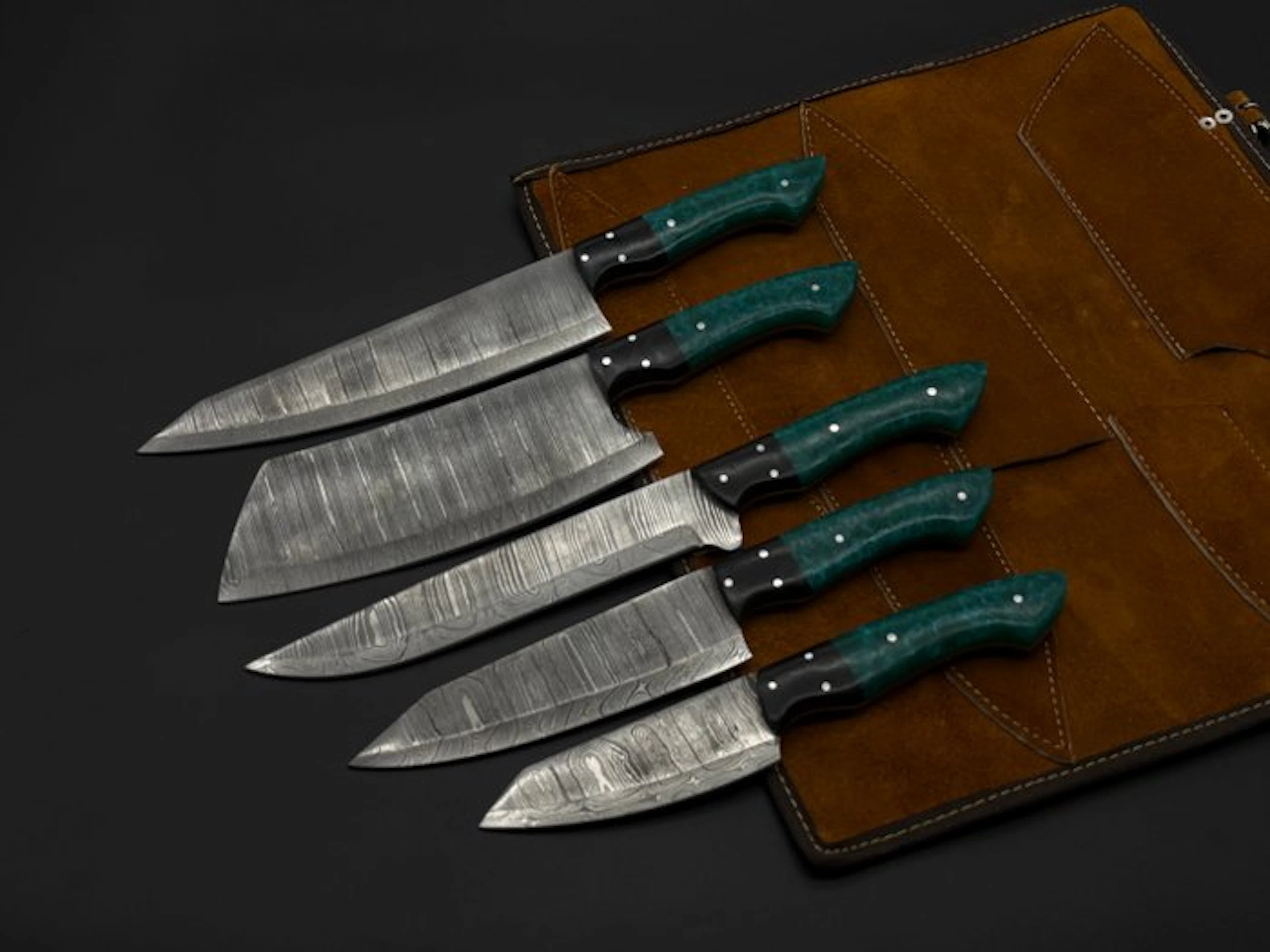 Japanese Style Kitchen Knife SET With Leather BAG...