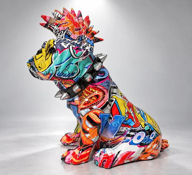 Statue, street Art english dog with cockscomb - 29 cm - polyresin