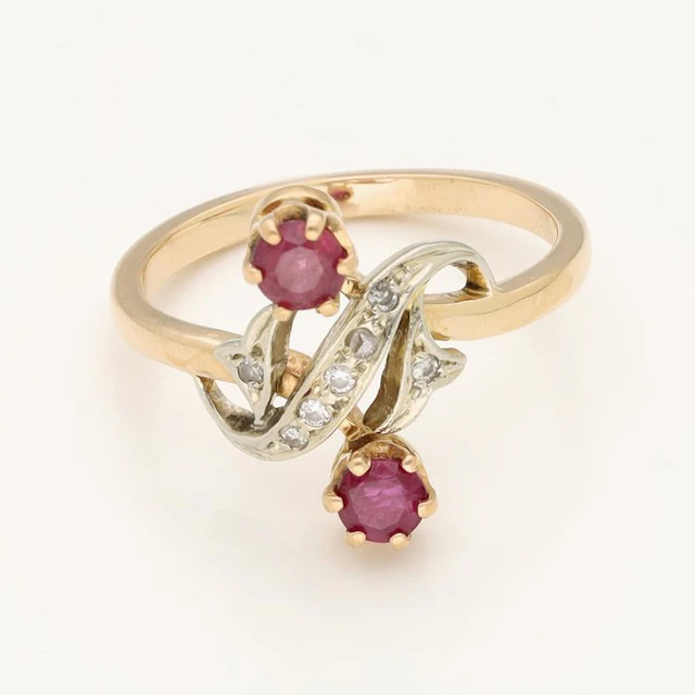 Ring - 18 kt. Yellow gold Diamond (Natural) - Ruby