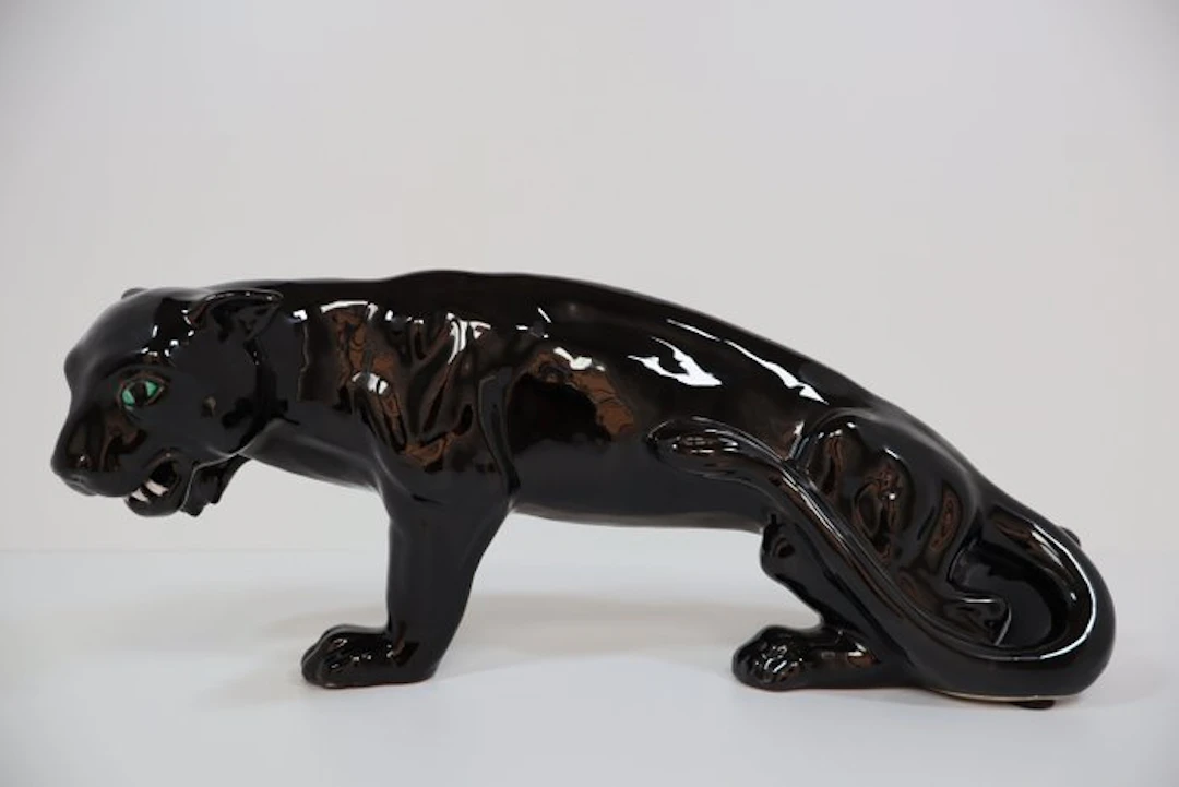 Statue, Klauwende panter - 21 cm - Earthenware