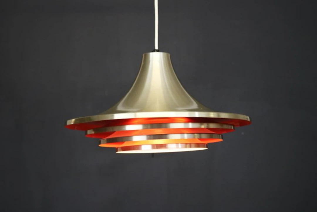 Lamp - Danish gold-colored and orange design lamp - Aluminium